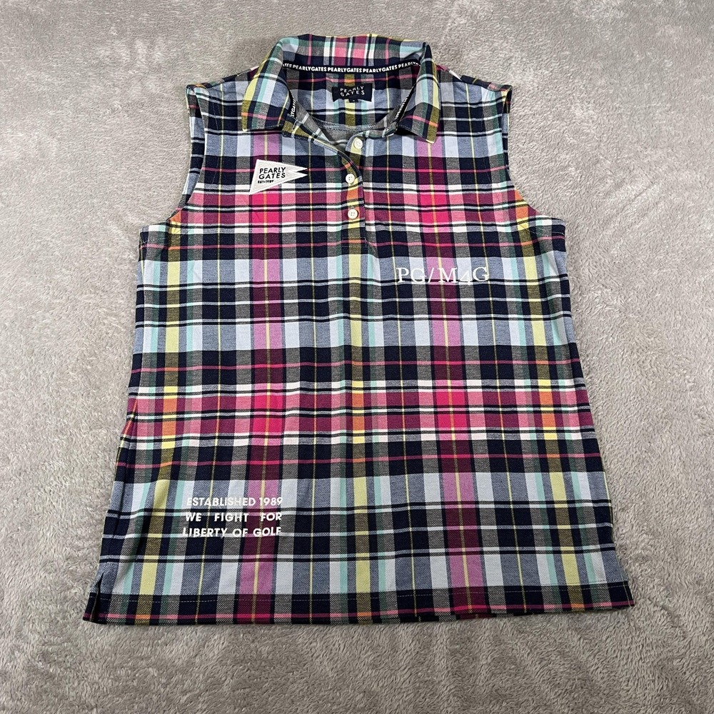 Pearly Gates Polo Shirt Womens 2‎ Multicolor Plaid Sleeveless Golf Top Collared